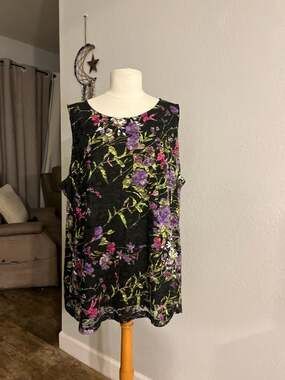 Susan Graver Plus Size 2X Floral Lace Sleeveless Knit Tunic with Lining